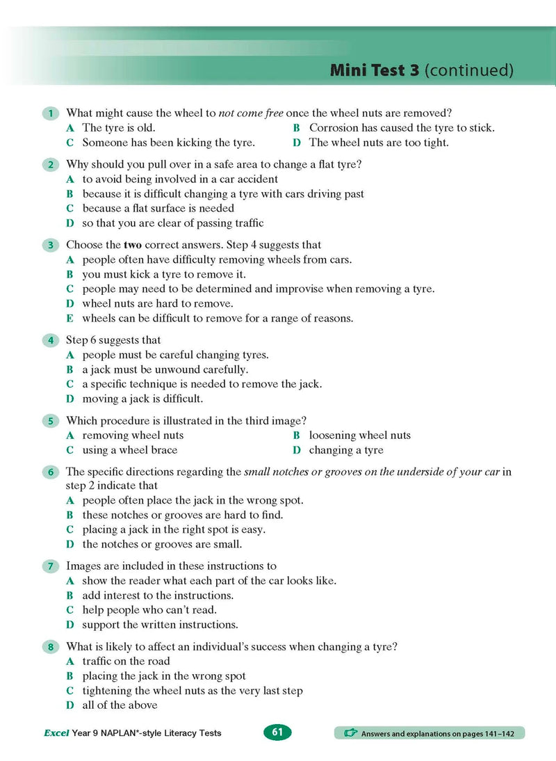 Sample interior page from the Excel NAPLAN-style Literacy Tests Year 9 workbook, as shown in the Pascal Press product gallery