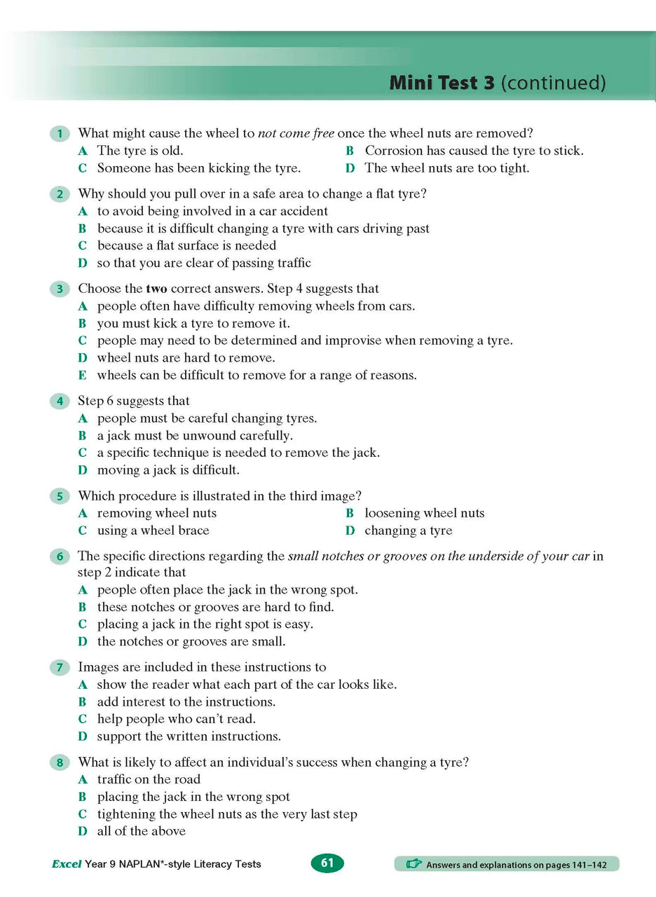 Sample interior page from the Excel NAPLAN-style Literacy Tests Year 9 workbook, as shown in the Pascal Press product gallery