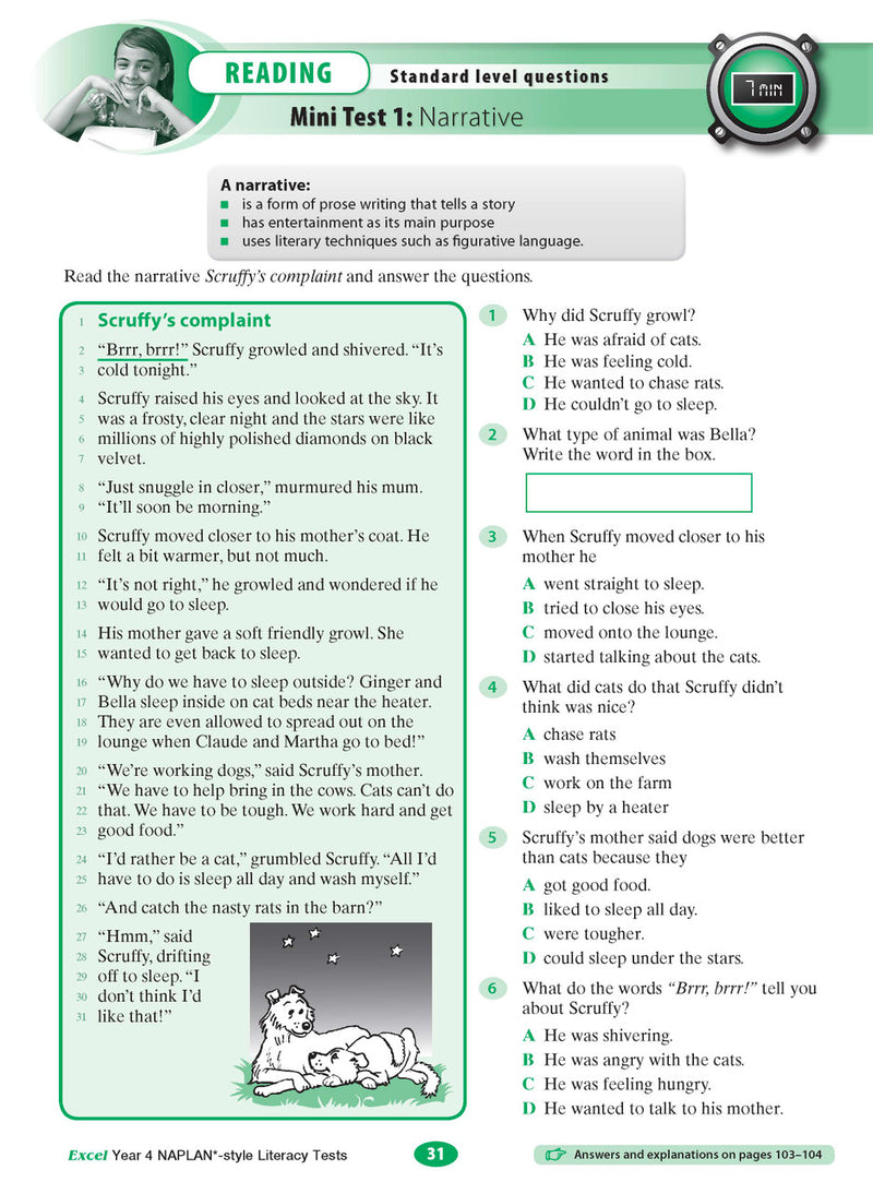 The ninth sample interior page from the Excel Year 4 NAPLAN-style Literacy Tests workbook as shown in the publisher gallery