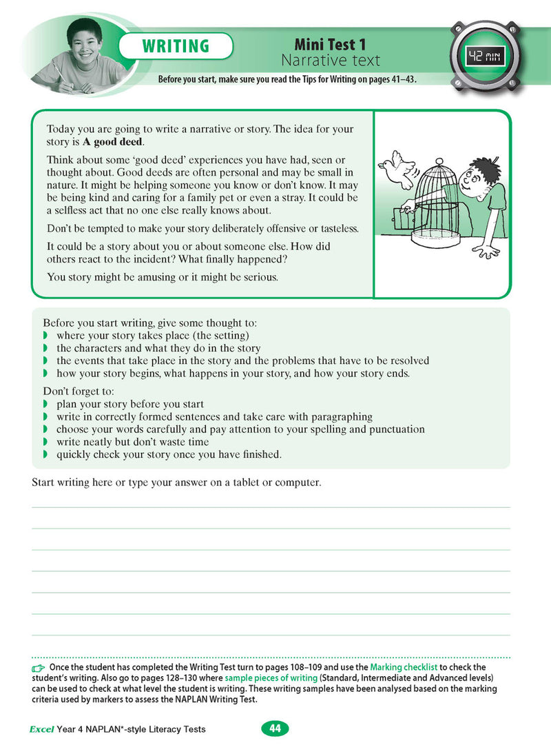 The tenth sample interior page from the Excel Year 4 NAPLAN-style Literacy Tests workbook as shown in the publisher gallery