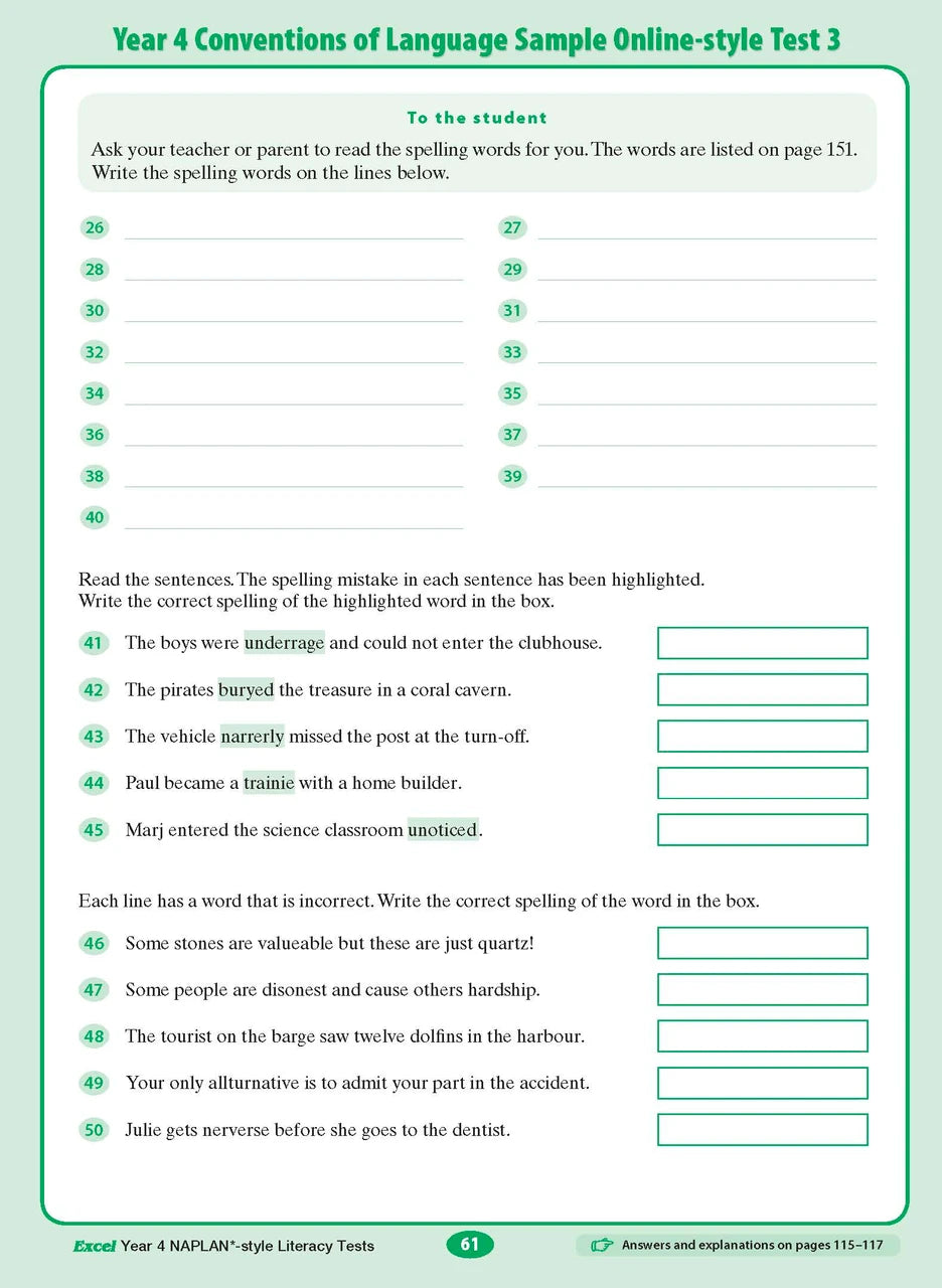 The twelfth sample interior page from the Excel Year 4 NAPLAN-style Literacy Tests workbook as shown in the publisher gallery