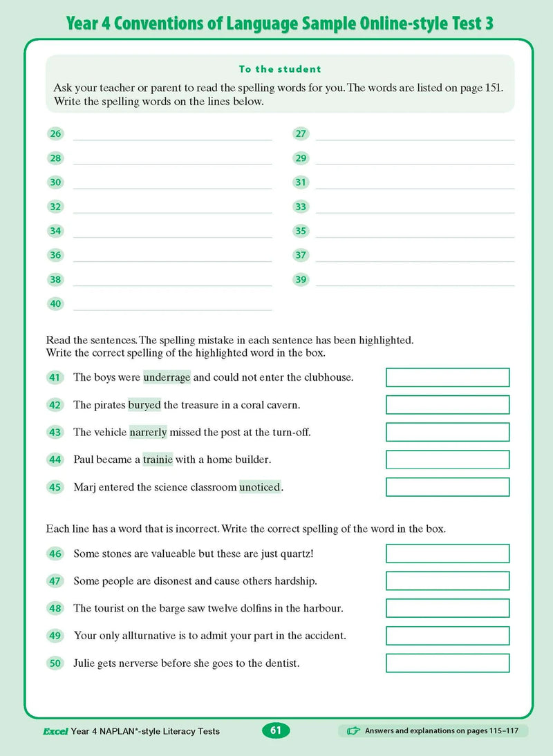 The twelfth sample interior page from the Excel Year 4 NAPLAN-style Literacy Tests workbook as shown in the publisher gallery