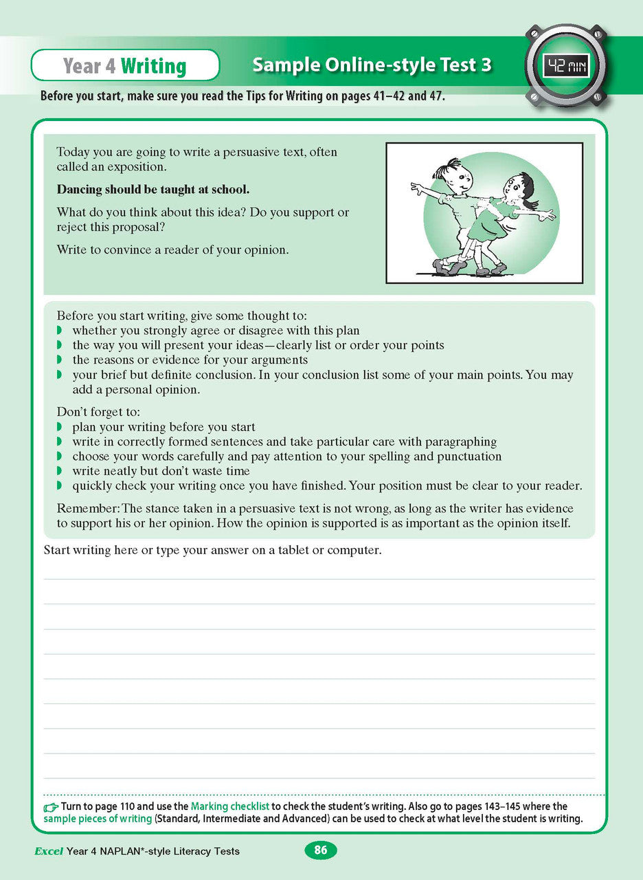 The fourteenth sample interior page from the Excel Year 4 NAPLAN-style Literacy Tests workbook as shown in the publisher gallery