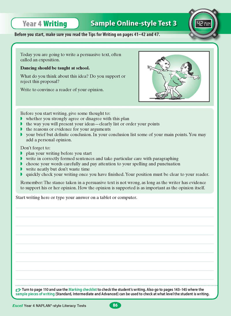 The fourteenth sample interior page from the Excel Year 4 NAPLAN-style Literacy Tests workbook as shown in the publisher gallery