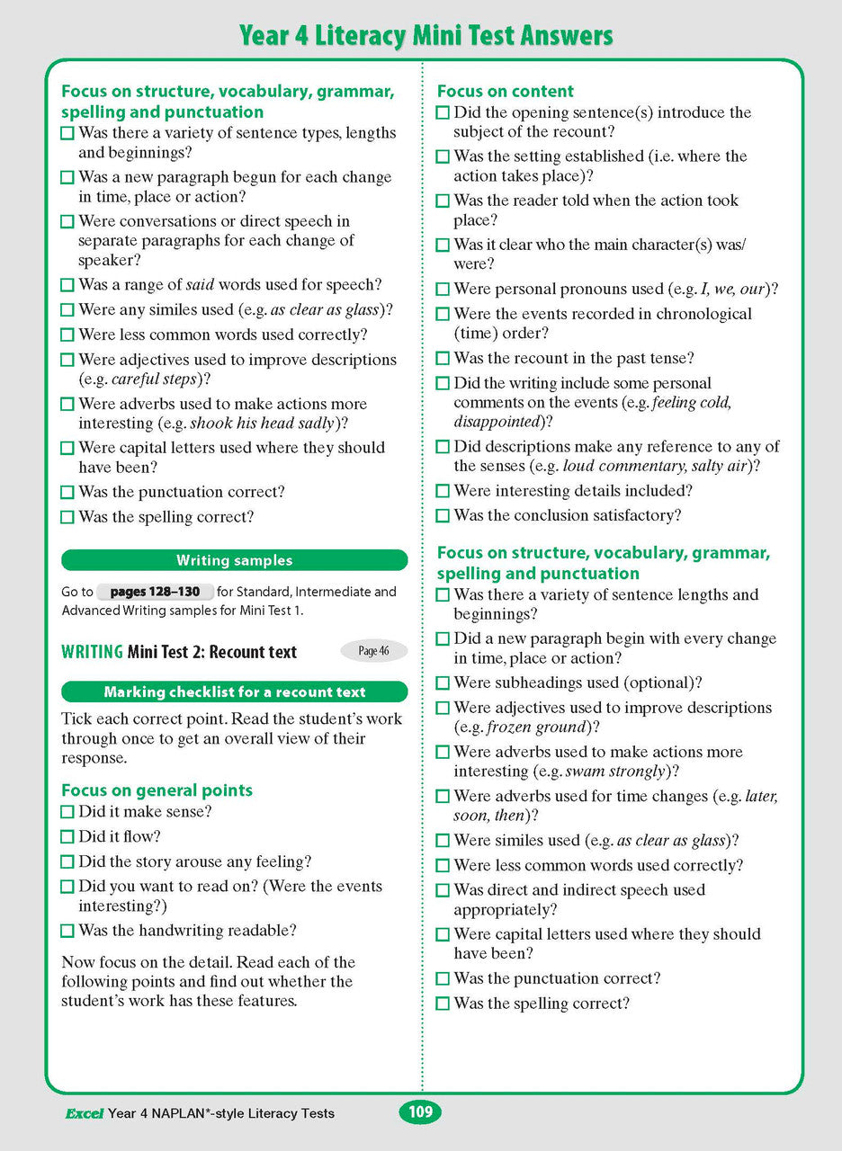 The fifteenth sample interior page from the Excel Year 4 NAPLAN-style Literacy Tests workbook as shown in the publisher gallery