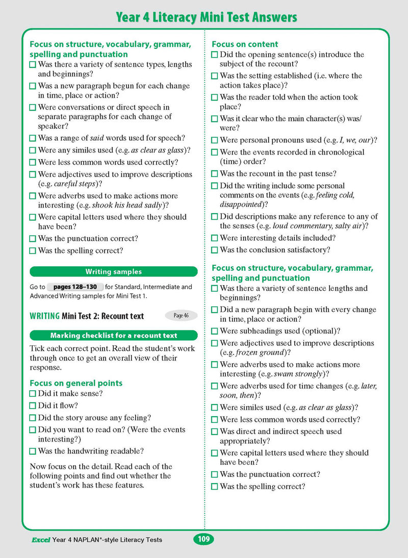 The fifteenth sample interior page from the Excel Year 4 NAPLAN-style Literacy Tests workbook as shown in the publisher gallery