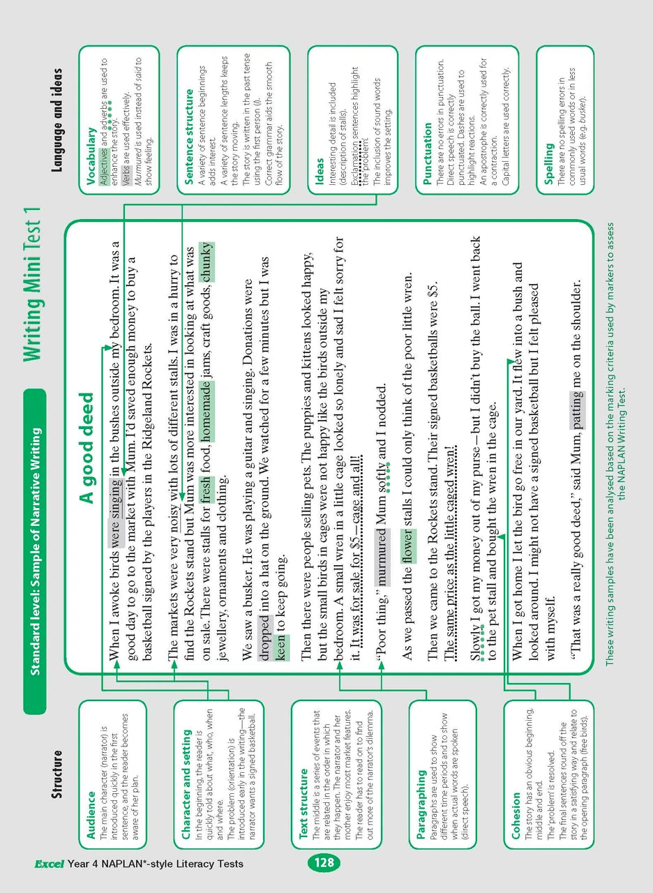 The sixteenth sample interior page from the Excel Year 4 NAPLAN-style Literacy Tests workbook as shown in the publisher gallery