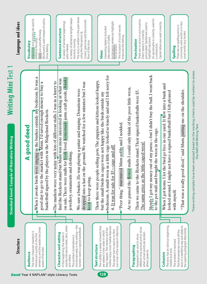 The sixteenth sample interior page from the Excel Year 4 NAPLAN-style Literacy Tests workbook as shown in the publisher gallery
