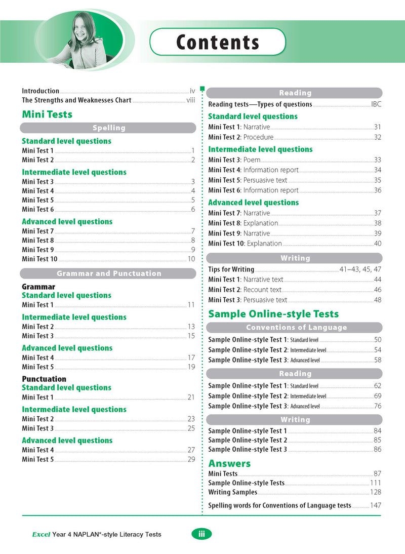 The first sample interior page from the Excel Year 4 NAPLAN-style Literacy Tests workbook as shown in the publisher gallery