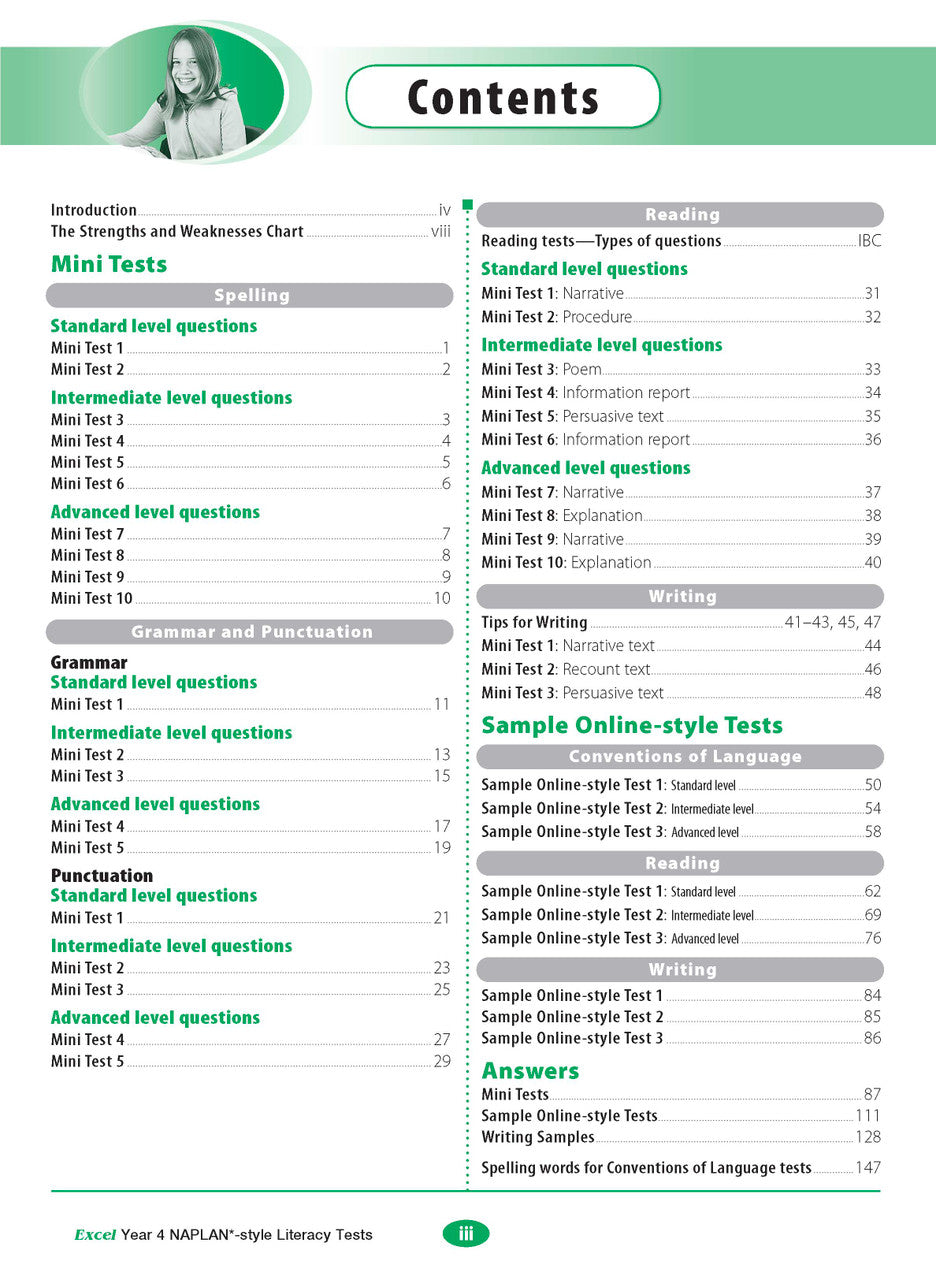 The first sample interior page from the Excel Year 4 NAPLAN-style Literacy Tests workbook as shown in the publisher gallery