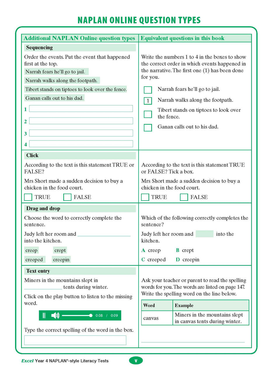 The third sample interior page from the Excel Year 4 NAPLAN-style Literacy Tests workbook as shown in the publisher gallery
