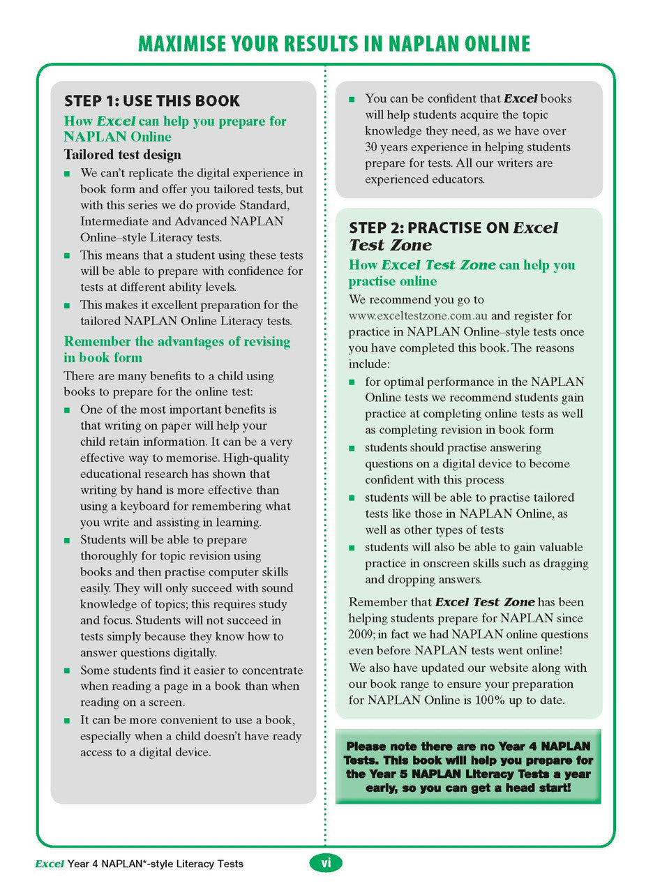 The fourth sample interior page from the Excel Year 4 NAPLAN-style Literacy Tests workbook as shown in the publisher gallery