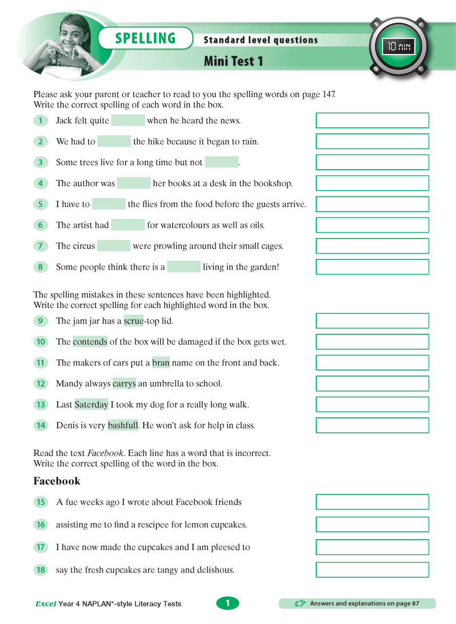 The sixth sample interior page from the Excel Year 4 NAPLAN-style Literacy Tests workbook as shown in the publisher gallery