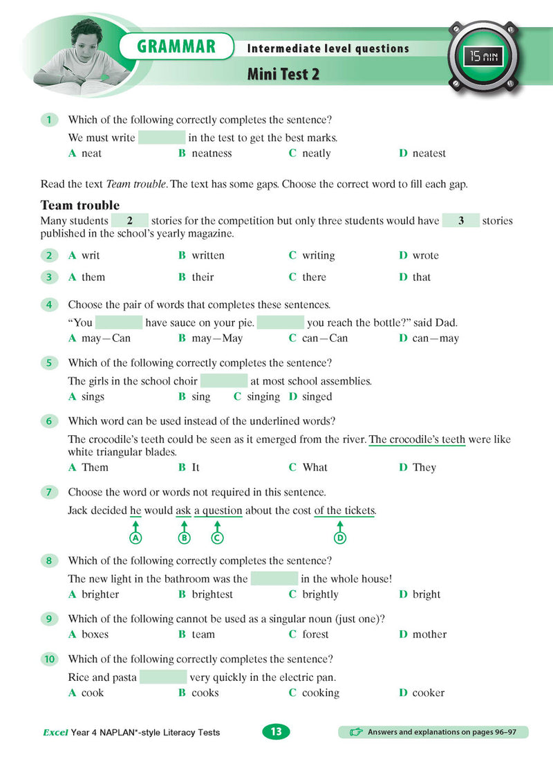 The seventh sample interior page from the Excel Year 4 NAPLAN-style Literacy Tests workbook as shown in the publisher gallery