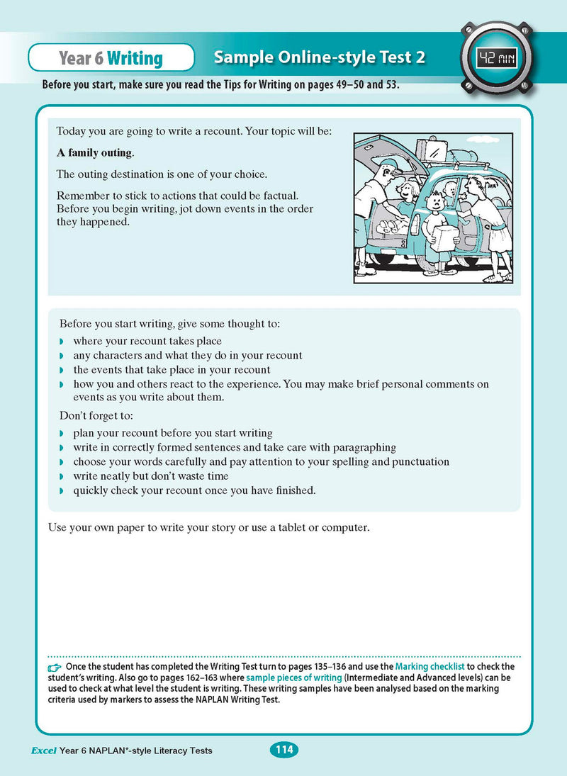 The ninth sample interior page from the Excel Year 6 NAPLAN-style Literacy Tests workbook as shown in the publisher gallery