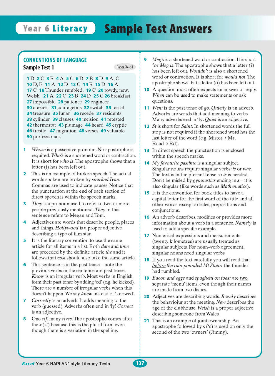The eleventh sample interior page from the Excel Year 6 NAPLAN-style Literacy Tests workbook as shown in the publisher gallery