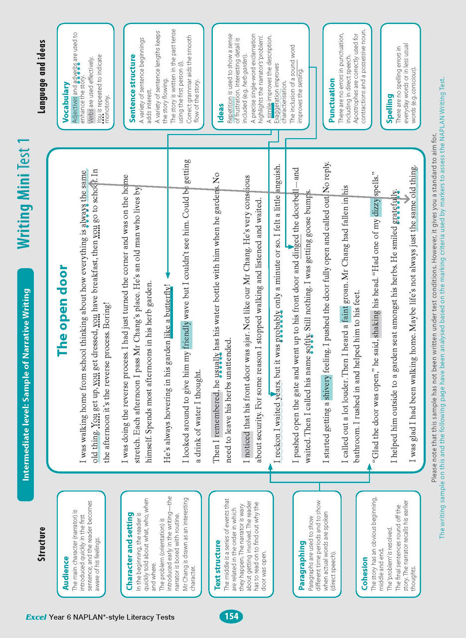 The twelfth sample interior page from the Excel Year 6 NAPLAN-style Literacy Tests workbook as shown in the publisher gallery