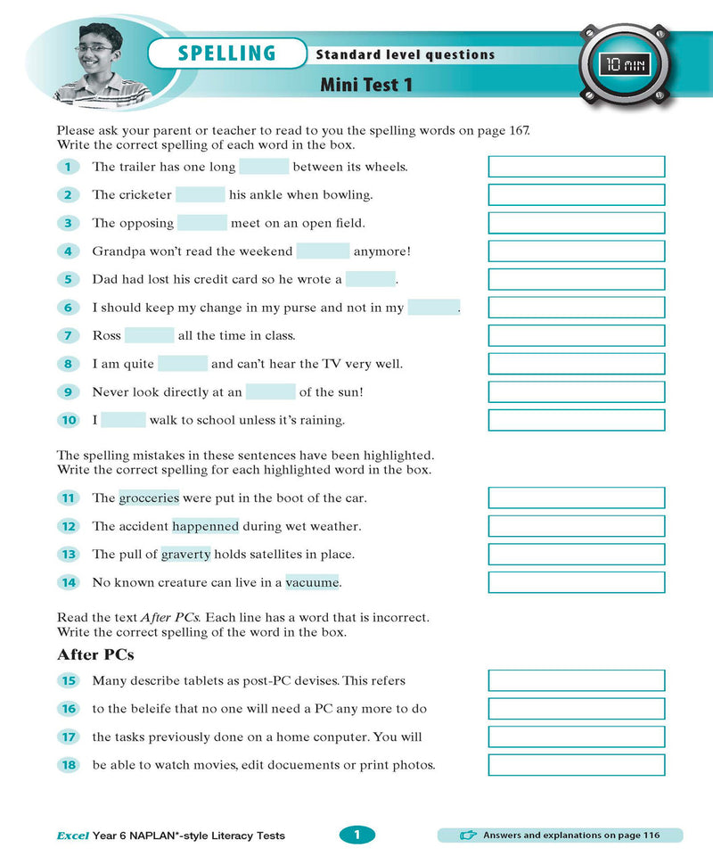 The third sample interior page from the Excel Year 6 NAPLAN-style Literacy Tests workbook as shown in the publisher gallery