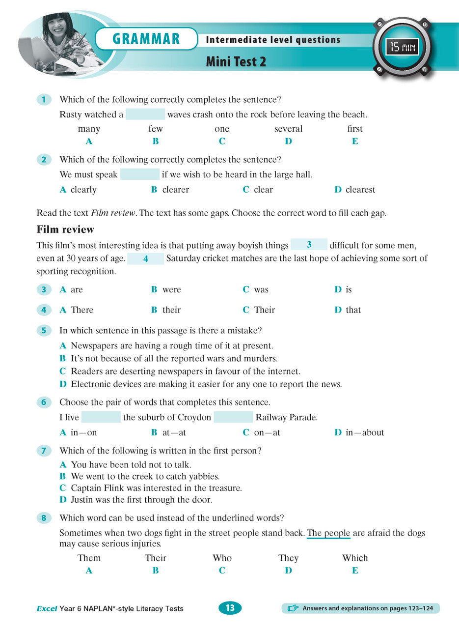 The fourth sample interior page from the Excel Year 6 NAPLAN-style Literacy Tests workbook as shown in the publisher gallery