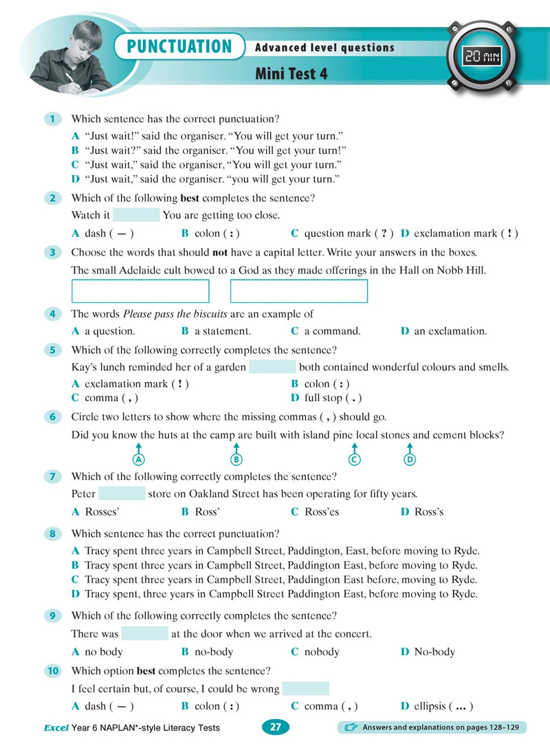 The fifth sample interior page from the Excel Year 6 NAPLAN-style Literacy Tests workbook as shown in the publisher gallery