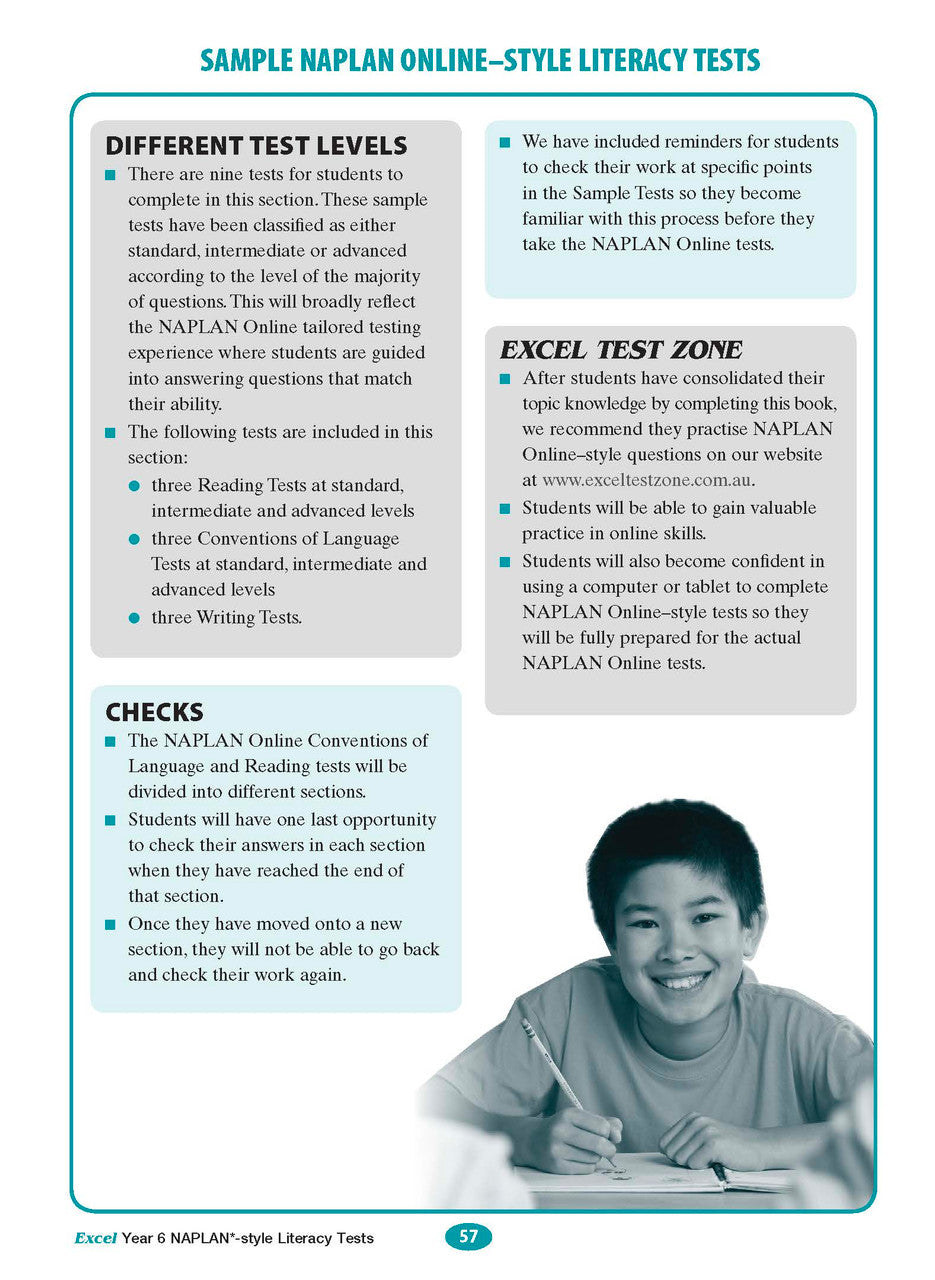 The seventh sample interior page from the Excel Year 6 NAPLAN-style Literacy Tests workbook as shown in the publisher gallery