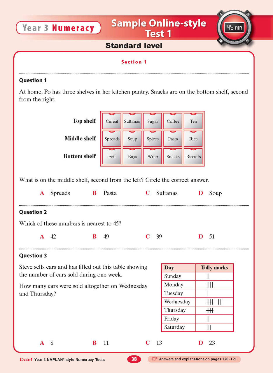 The tenth sample interior page from the Excel Year 3 NAPLAN-style Numeracy Tests workbook as shown in the publisher gallery