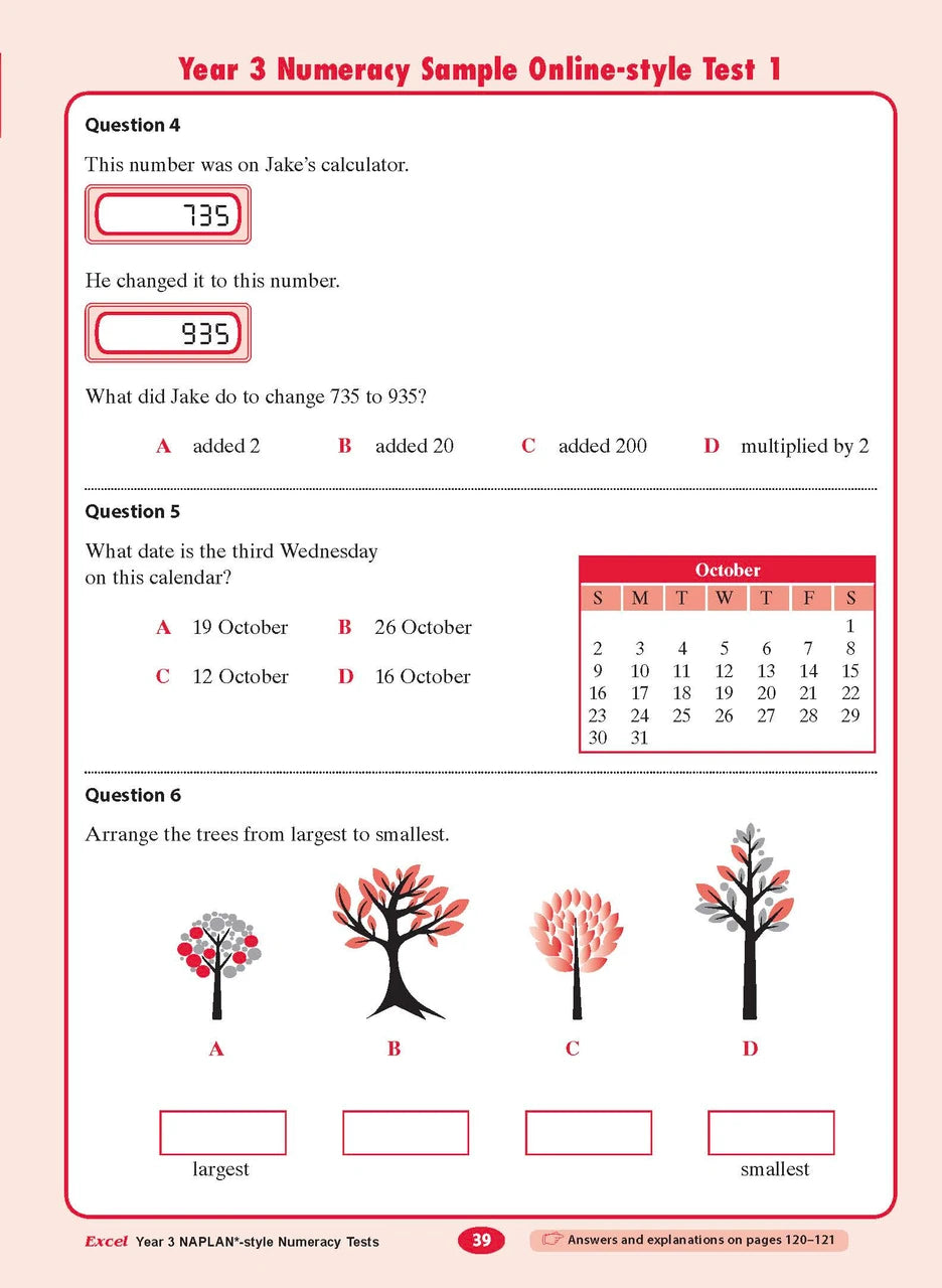 The eleventh sample interior page from the Excel Year 3 NAPLAN-style Numeracy Tests workbook as shown in the publisher gallery