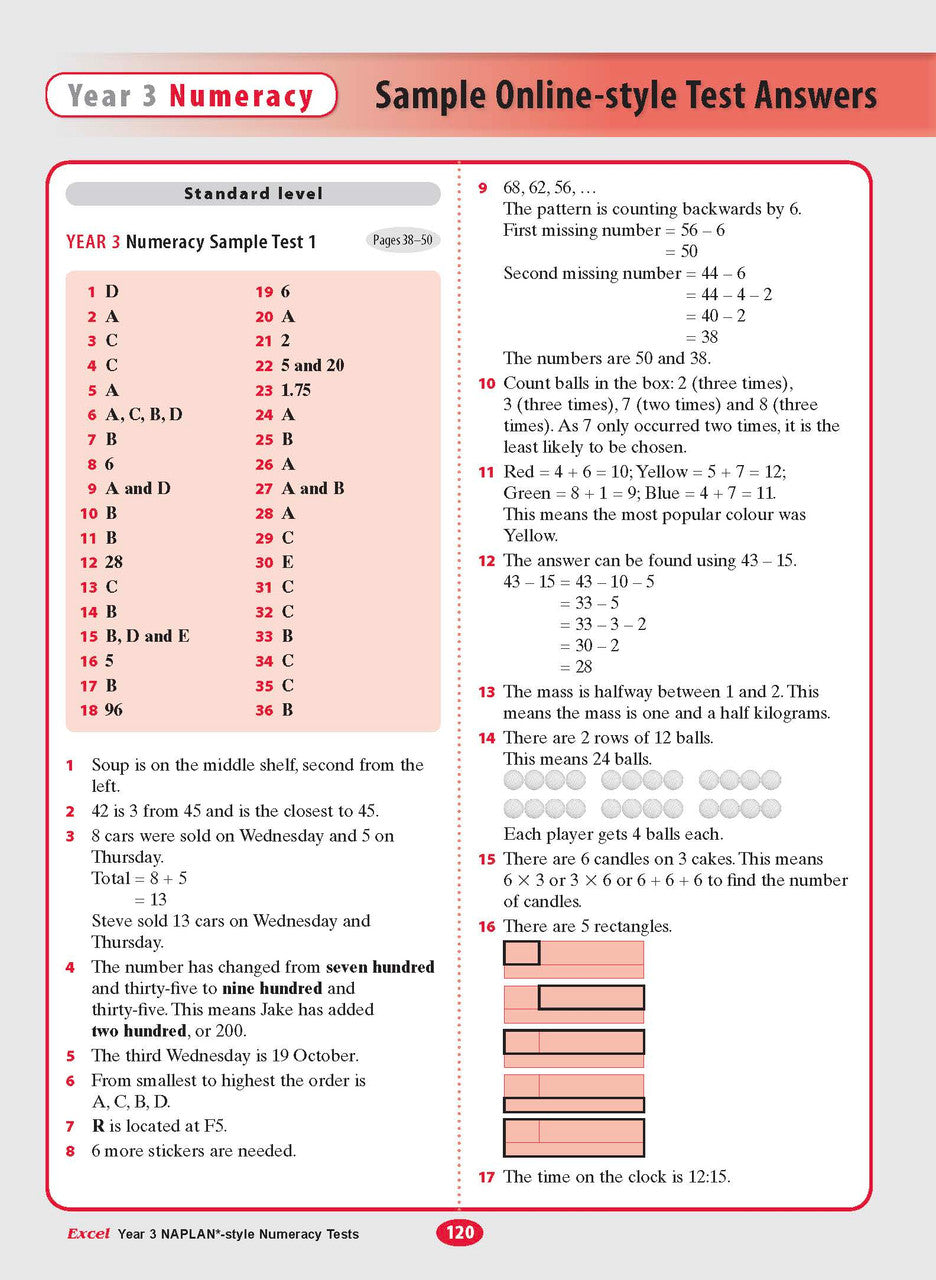 The thirteenth sample interior page from the Excel Year 3 NAPLAN-style Numeracy Tests workbook as shown in the publisher gallery