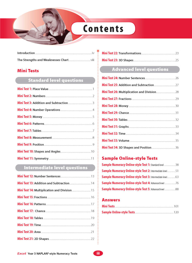 The first sample interior page from the Excel Year 3 NAPLAN-style Numeracy Tests workbook as shown in the publisher gallery