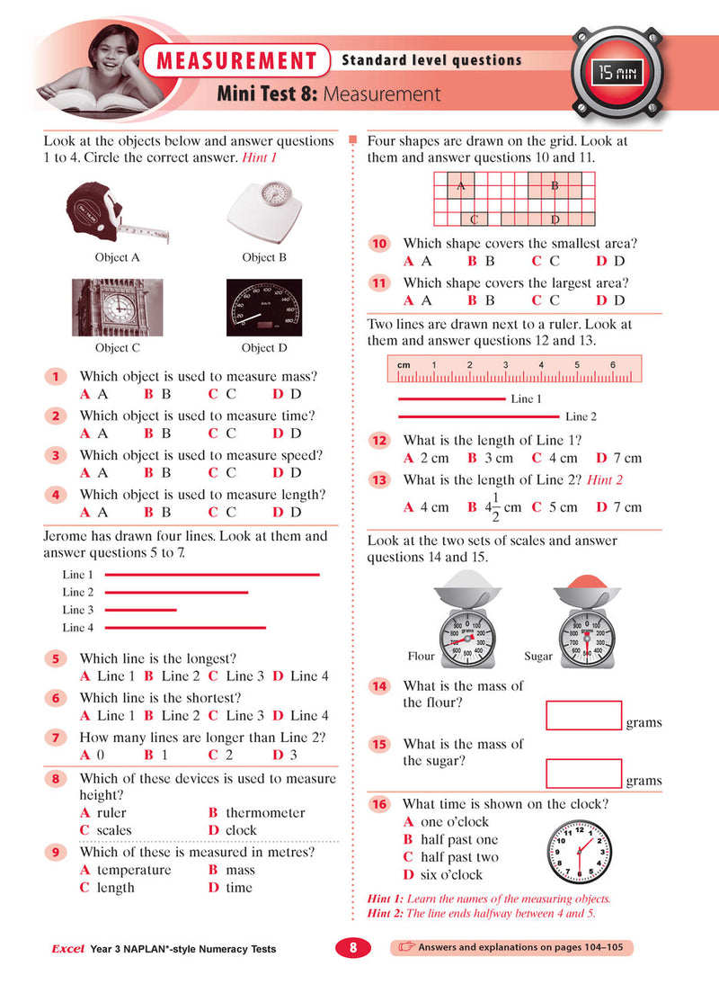 The fifth sample interior page from the Excel Year 3 NAPLAN-style Numeracy Tests workbook as shown in the publisher gallery