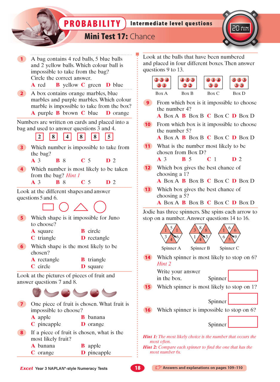 The sixth sample interior page from the Excel Year 3 NAPLAN-style Numeracy Tests workbook as shown in the publisher gallery