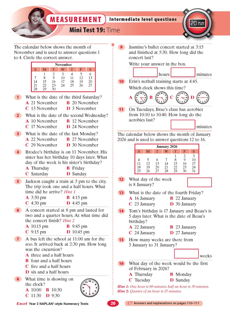 The seventh sample interior page from the Excel Year 3 NAPLAN-style Numeracy Tests workbook as shown in the publisher gallery