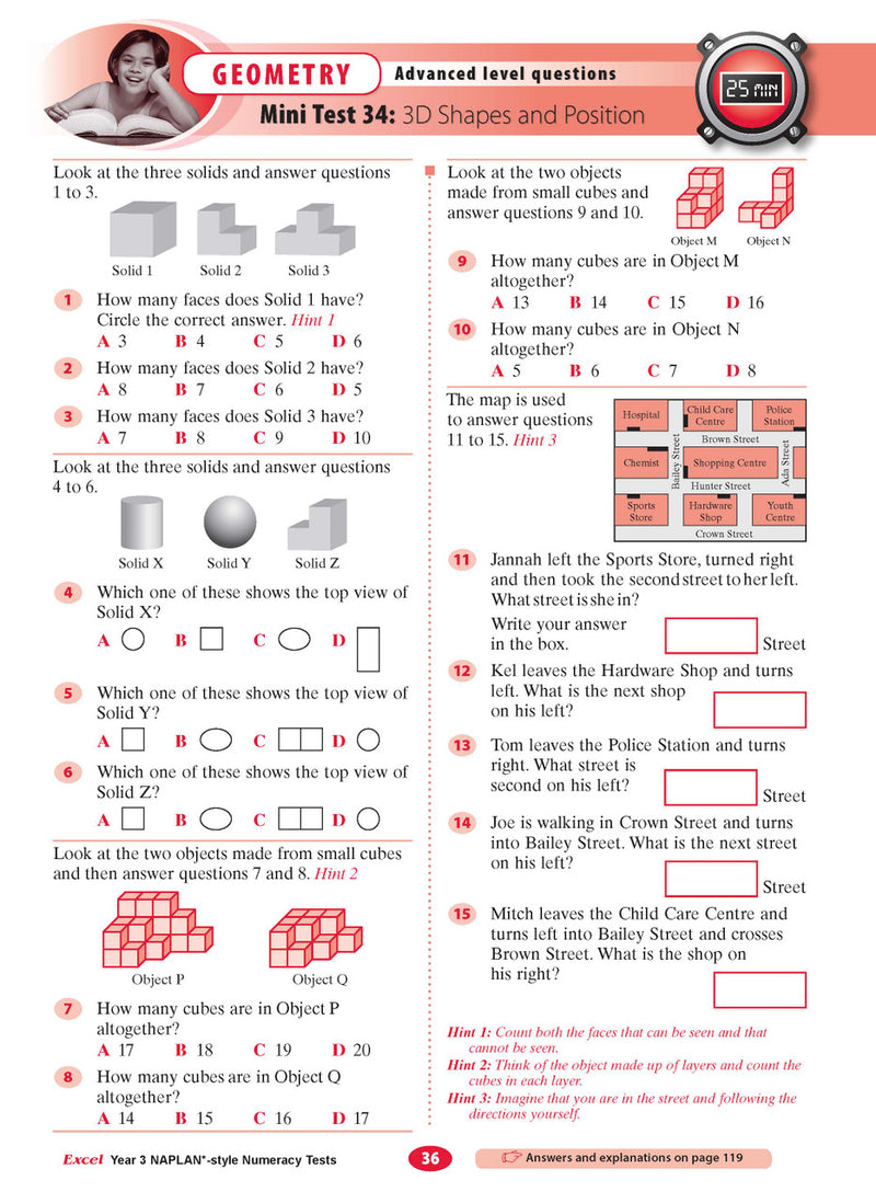 The eighth sample interior page from the Excel Year 3 NAPLAN-style Numeracy Tests workbook as shown in the publisher gallery
