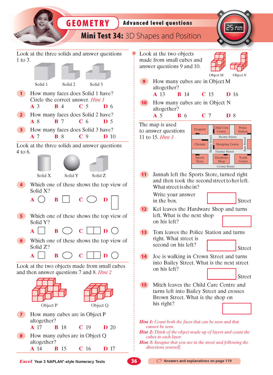 The eighth sample interior page from the Excel Year 3 NAPLAN-style Numeracy Tests workbook as shown in the publisher gallery