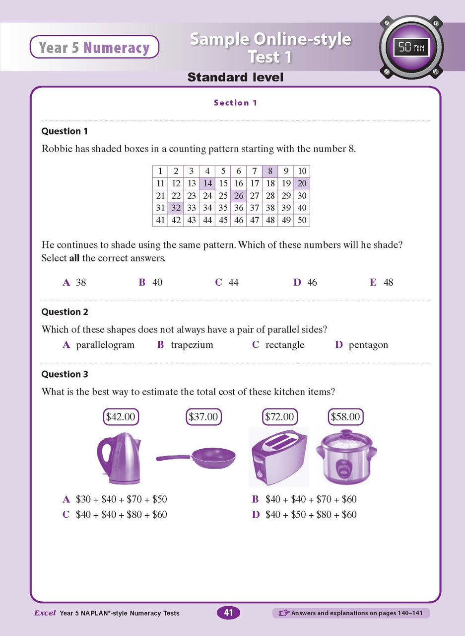 The tenth sample interior page from the Excel Year 5 NAPLAN-style Numeracy Tests workbook as shown in the publisher gallery