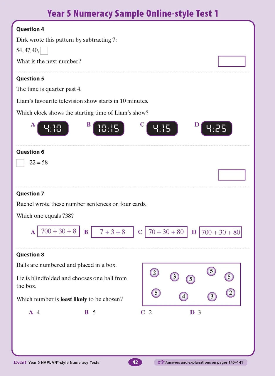 The eleventh sample interior page from the Excel Year 5 NAPLAN-style Numeracy Tests workbook as shown in the publisher gallery