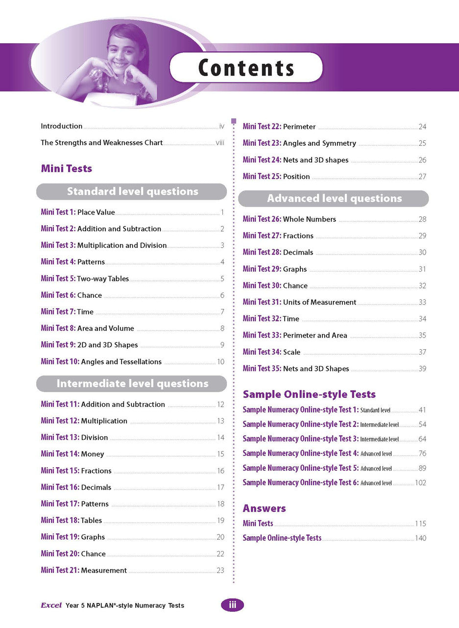 The first sample interior page from the Excel Year 5 NAPLAN-style Numeracy Tests workbook as shown in the publisher gallery