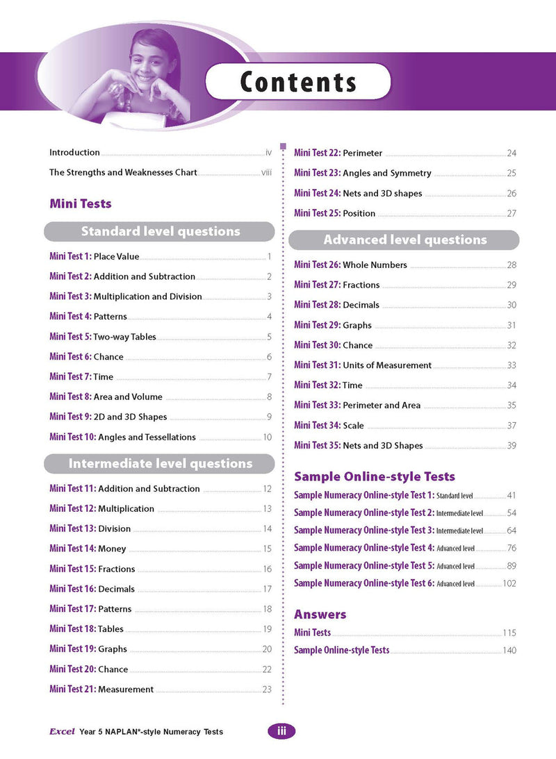The first sample interior page from the Excel Year 5 NAPLAN-style Numeracy Tests workbook as shown in the publisher gallery