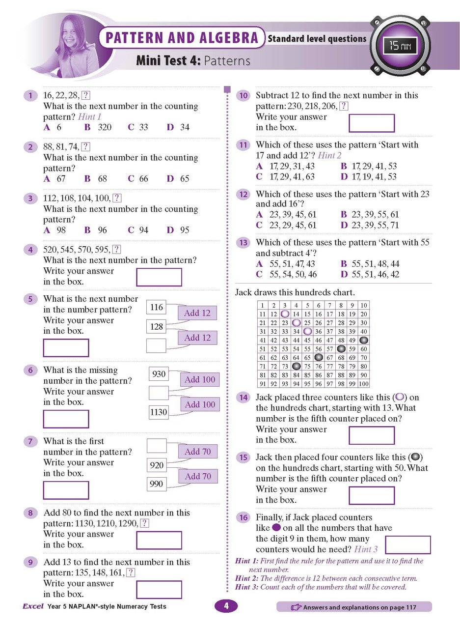 The fifth sample interior page from the Excel Year 5 NAPLAN-style Numeracy Tests workbook as shown in the publisher gallery
