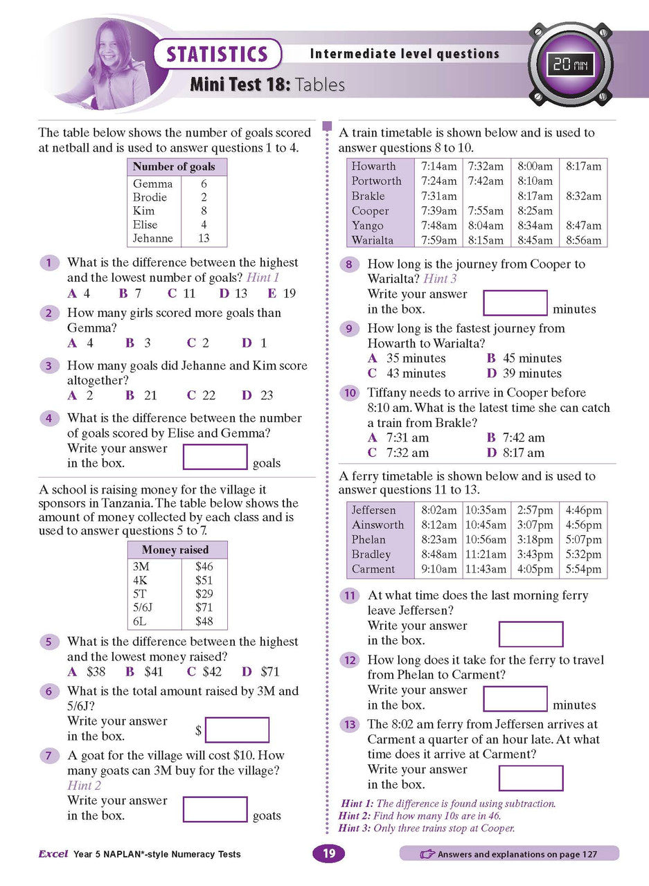 The sixth sample interior page from the Excel Year 5 NAPLAN-style Numeracy Tests workbook as shown in the publisher gallery