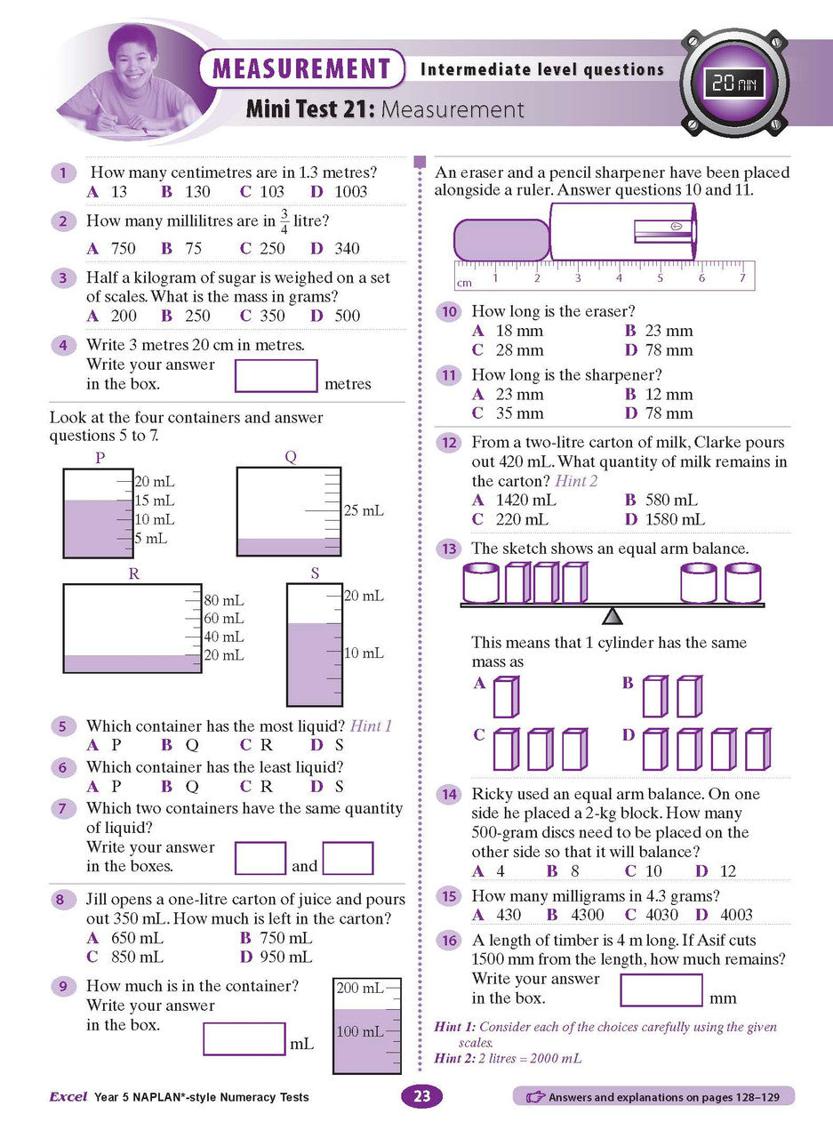 The seventh sample interior page from the Excel Year 5 NAPLAN-style Numeracy Tests workbook as shown in the publisher gallery