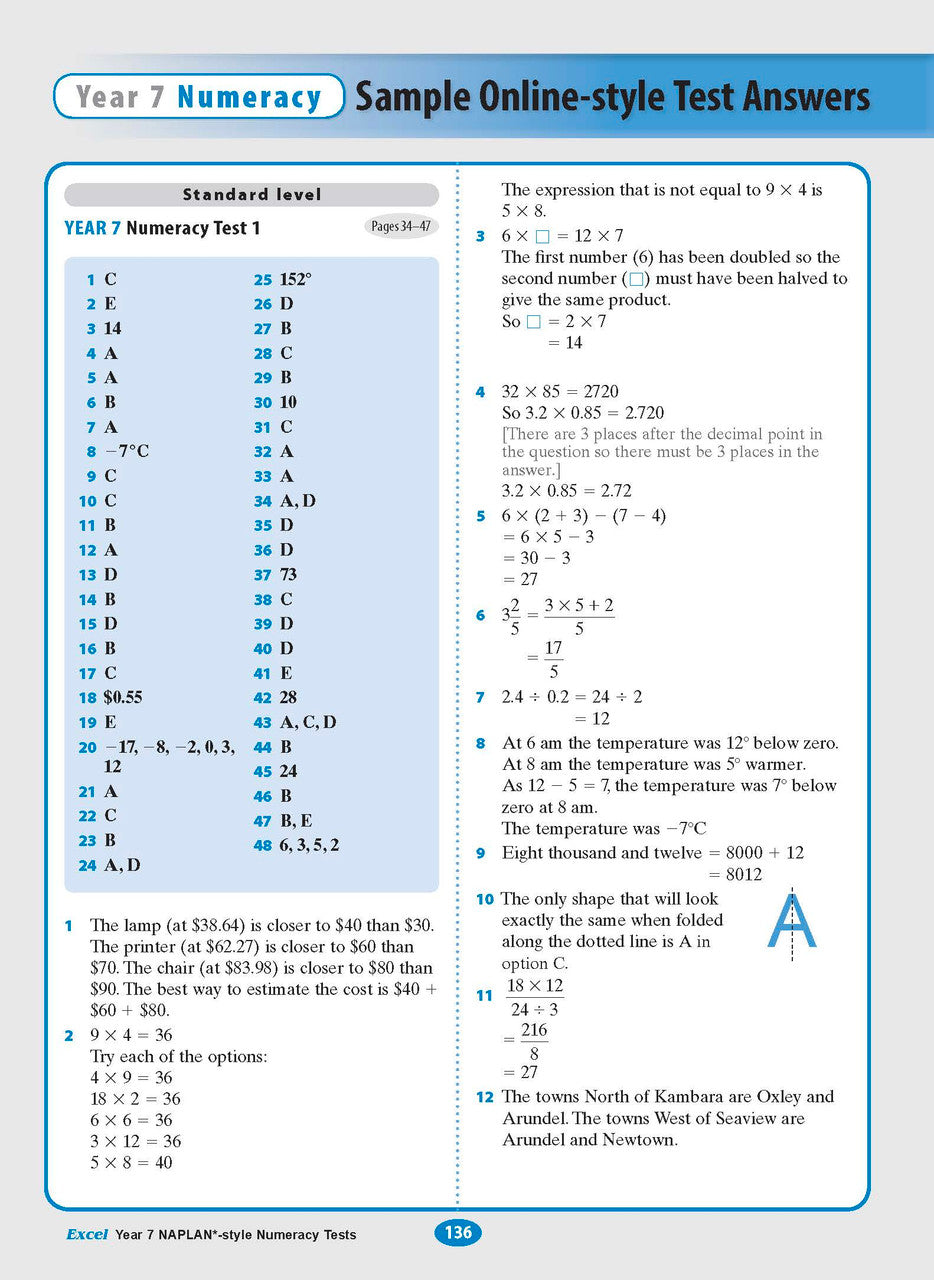 Sample interior page from the Excel NAPLAN-style Numeracy Tests Year 7 workbook, as shown in the Pascal Press product gallery