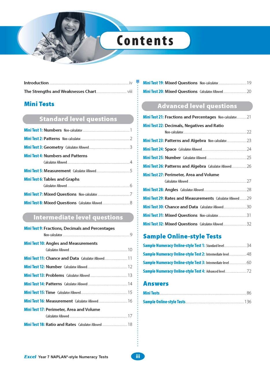 Sample interior page from the Excel NAPLAN-style Numeracy Tests Year 7 workbook, as shown in the Pascal Press product gallery