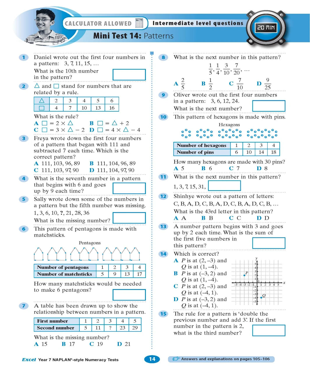 Sample interior page from the Excel NAPLAN-style Numeracy Tests Year 7 workbook, as shown in the Pascal Press product gallery