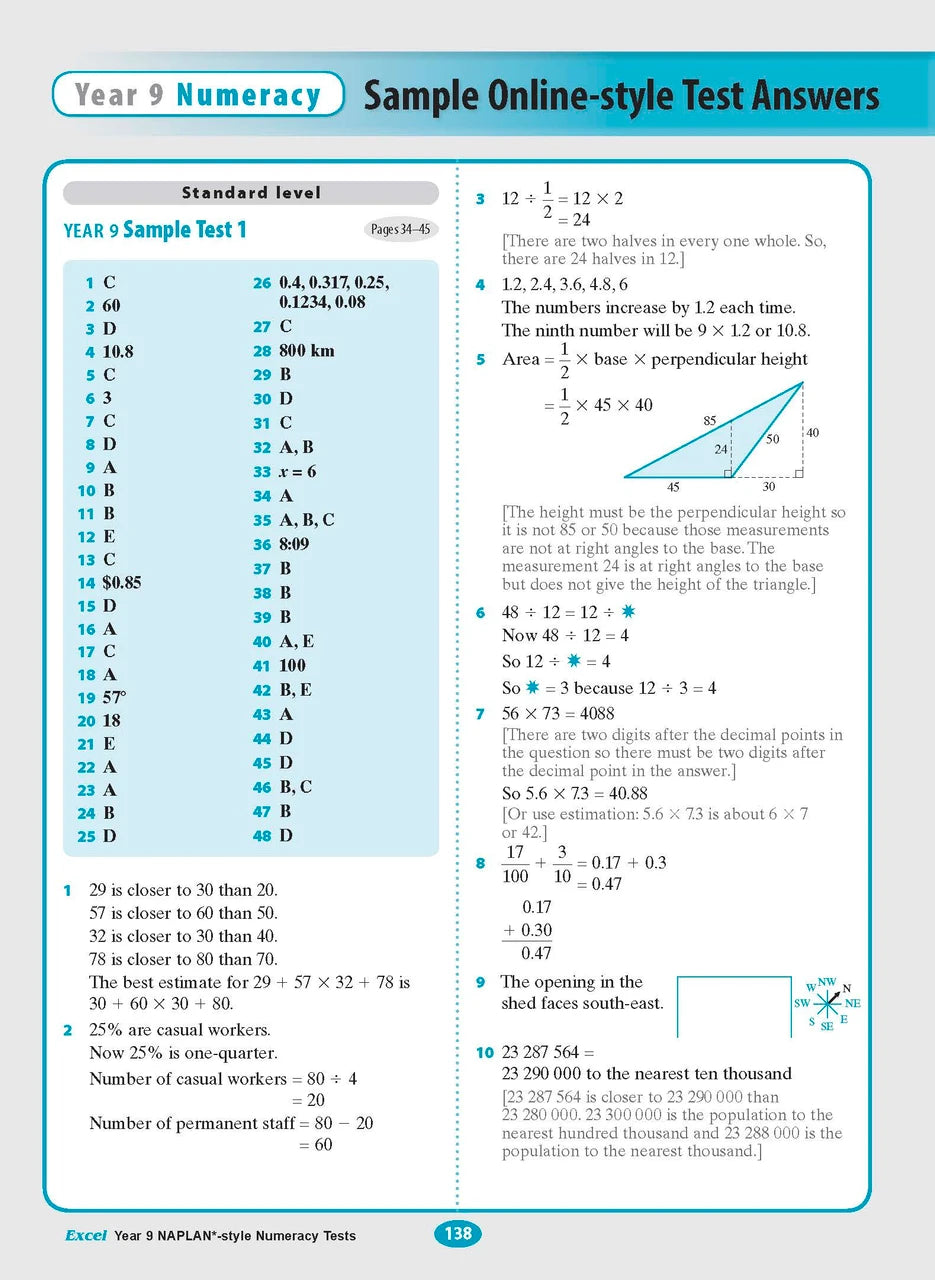 Sample interior page from the Excel NAPLAN-style Numeracy Tests Year 9 workbook, as shown in the Pascal Press product gallery