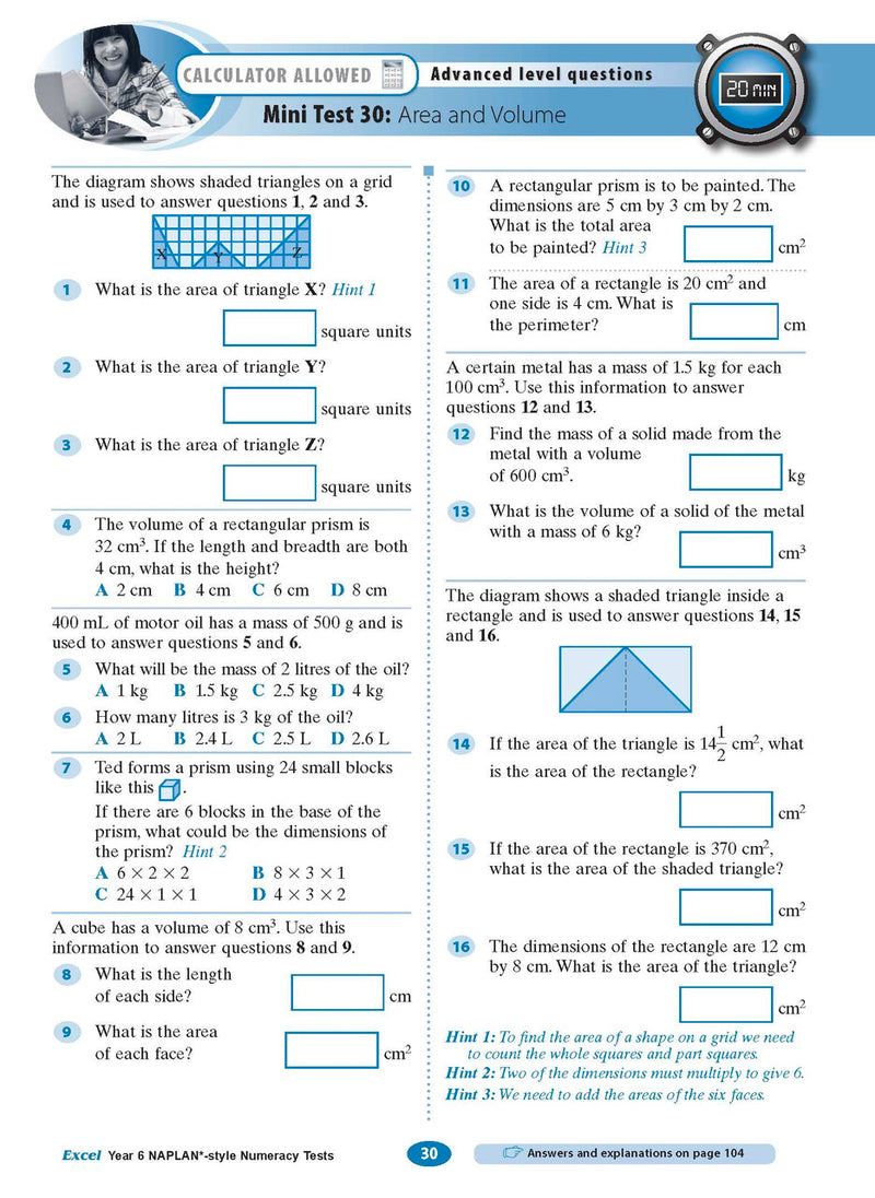The ninth sample interior page from the Excel Year 6 NAPLAN-style Numeracy Tests workbook as shown in the publisher gallery