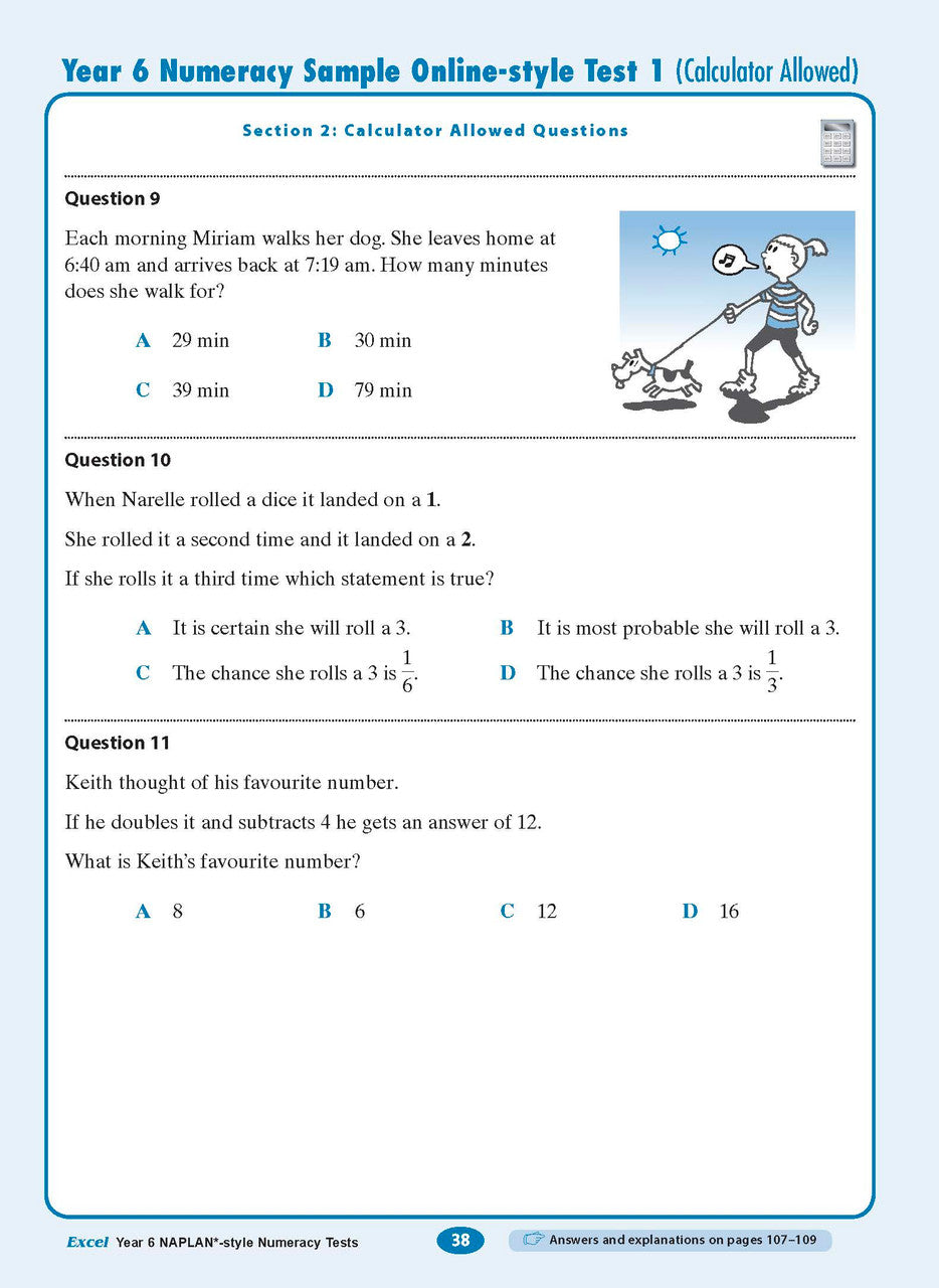 The tenth sample interior page from the Excel Year 6 NAPLAN-style Numeracy Tests workbook as shown in the publisher gallery