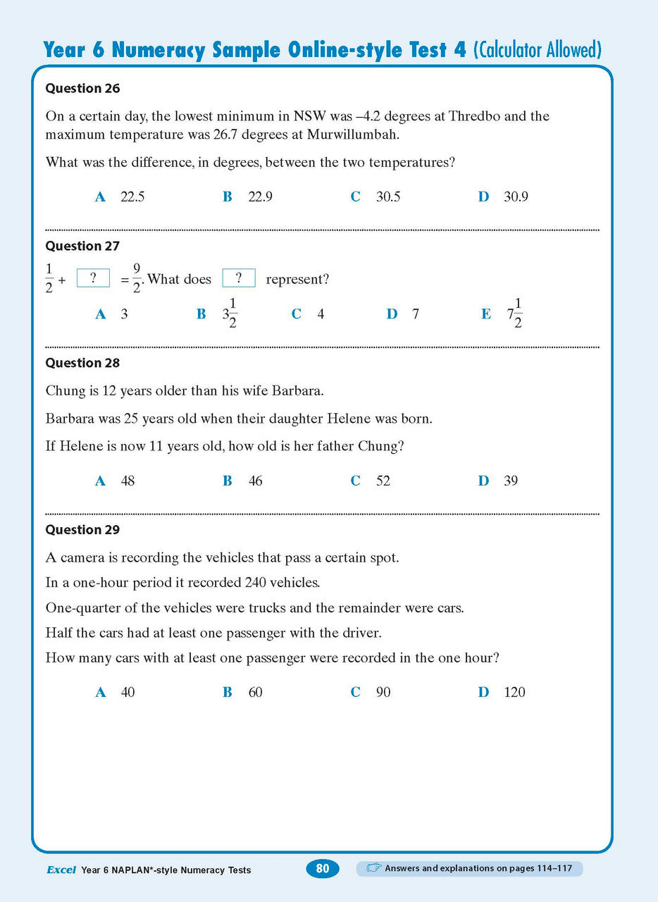 The eleventh sample interior page from the Excel Year 6 NAPLAN-style Numeracy Tests workbook as shown in the publisher gallery