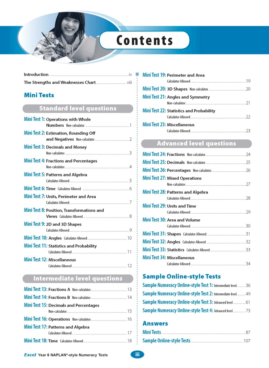 The first sample interior page from the Excel Year 6 NAPLAN-style Numeracy Tests workbook as shown in the publisher gallery