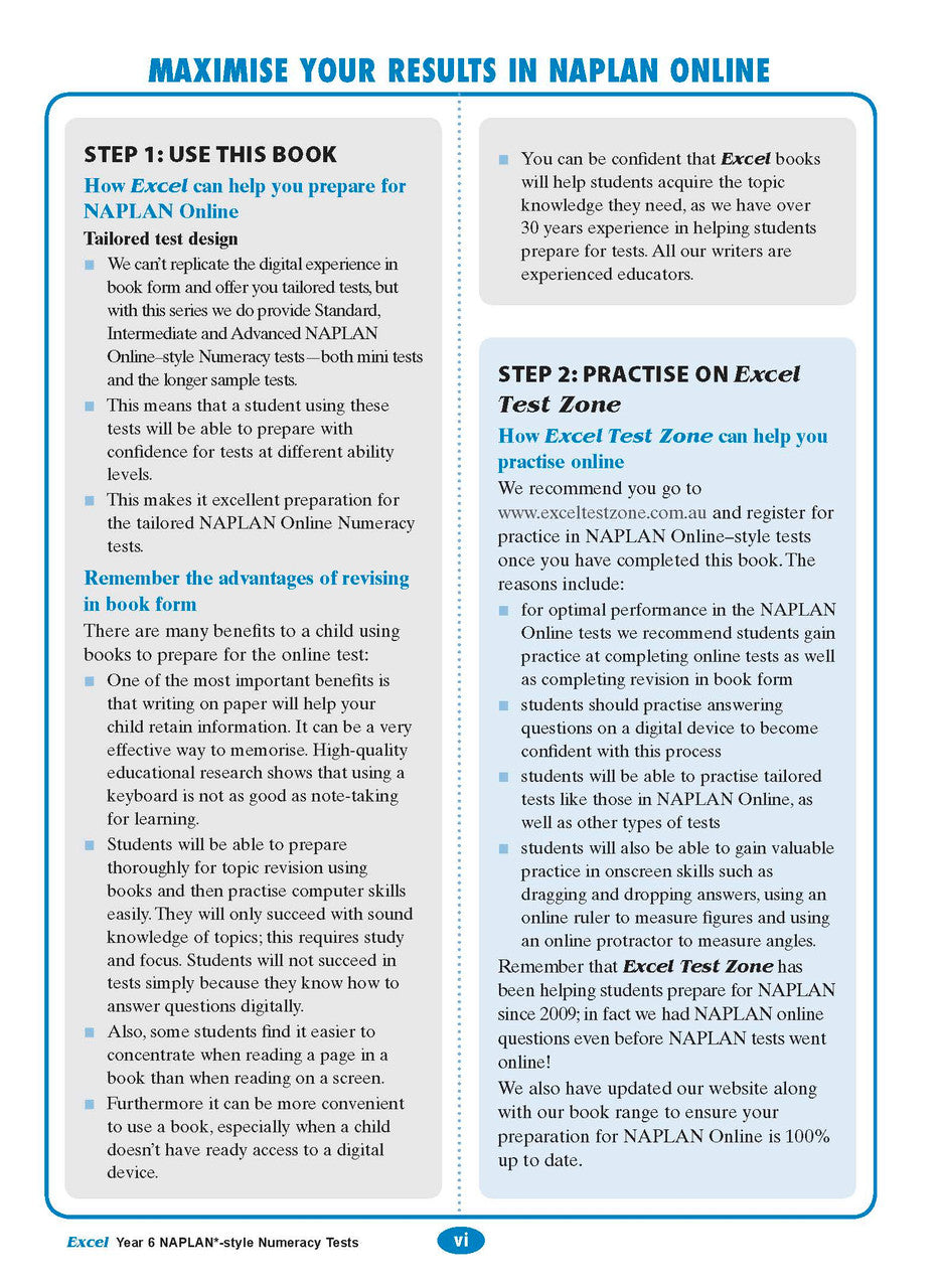 The fourth sample interior page from the Excel Year 6 NAPLAN-style Numeracy Tests workbook as shown in the publisher gallery